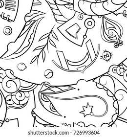 Seamless mehndi vector pattern. Hand-made illustration. Black and white binary pattern, monochrome doodle texture.