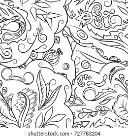 Seamless mehndi vector pattern. Hand-made illustration. Black and white binary pattern, monochrome doodle texture.
