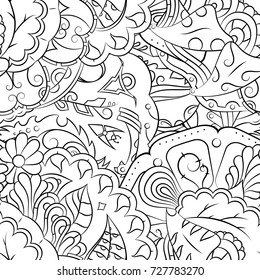 Seamless mehndi vector pattern. Hand-made illustration. Black and white binary pattern, monochrome doodle texture.