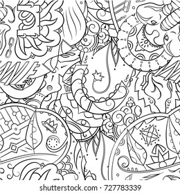 Seamless mehndi vector pattern. Hand-made illustration. Black and white binary pattern, monochrome doodle texture.