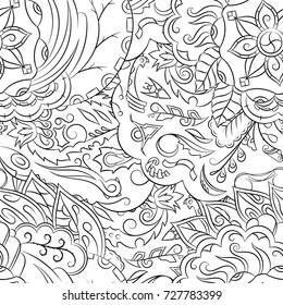 Seamless mehndi vector pattern. Hand-made illustration. Black and white binary pattern, monochrome doodle texture.