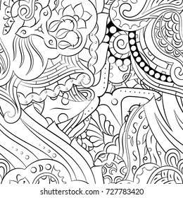 Seamless mehndi vector pattern. Hand-made illustration. Black and white binary pattern, monochrome doodle texture.
