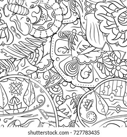 Seamless mehndi vector pattern. Hand-made illustration. Black and white binary pattern, monochrome doodle texture.