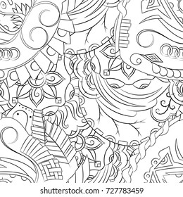 Seamless mehndi vector pattern. Hand-made illustration. Black and white binary pattern, monochrome doodle texture.