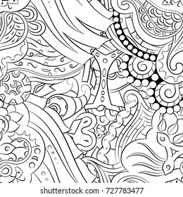 Seamless mehndi vector pattern. Hand-made illustration. Black and white binary pattern, monochrome doodle texture.