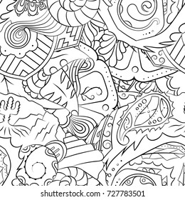 Seamless mehndi vector pattern. Hand-made illustration. Black and white binary pattern, monochrome doodle texture.