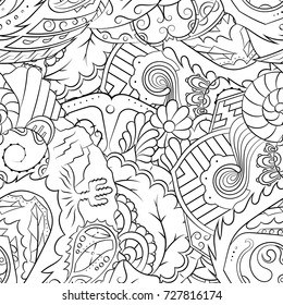 Seamless mehndi vector pattern. Hand-made illustration. Black and white binary pattern, monochrome doodle texture.