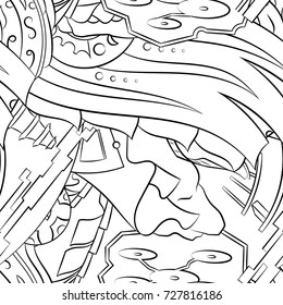 Seamless mehndi vector pattern. Hand-made illustration. Black and white binary pattern, monochrome doodle texture.