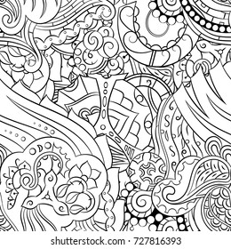Seamless mehndi vector pattern. Hand-made illustration. Black and white binary pattern, monochrome doodle texture.
