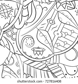 Seamless mehndi vector pattern. Hand-made illustration. Black and white binary pattern, monochrome doodle texture.