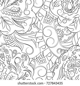 Seamless mehndi vector pattern. Hand-made illustration. Black and white binary pattern, monochrome doodle texture.