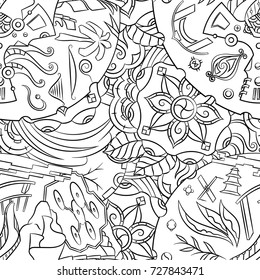 Seamless mehndi vector pattern. Hand-made illustration. Black and white binary pattern, monochrome doodle texture.