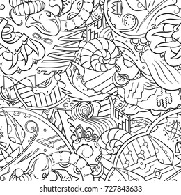 Seamless mehndi vector pattern. Hand-made illustration. Black and white binary pattern, monochrome doodle texture.