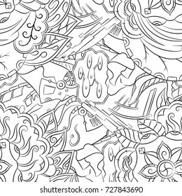 Seamless mehndi vector pattern. Hand-made illustration. Black and white binary pattern, monochrome doodle texture.