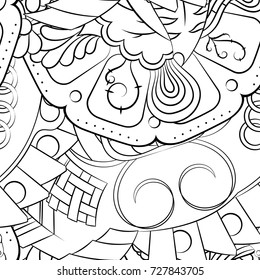 Seamless mehndi vector pattern. Hand-made illustration. Black and white binary pattern, monochrome doodle texture.