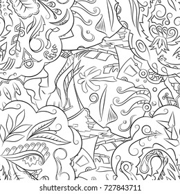 Seamless mehndi vector pattern. Hand-made illustration. Black and white binary pattern, monochrome doodle texture.