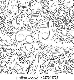 Seamless mehndi vector pattern. Hand-made illustration. Black and white binary pattern, monochrome doodle texture.