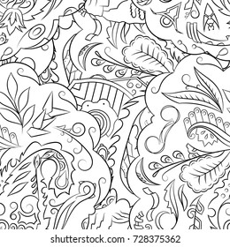 Seamless mehndi vector pattern. Hand-made illustration. Black and white binary pattern, monochrome doodle texture.