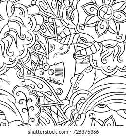 Seamless mehndi vector pattern. Hand-made illustration. Black and white binary pattern, monochrome doodle texture.