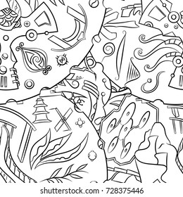 Seamless mehndi vector pattern. Hand-made illustration. Black and white binary pattern, monochrome doodle texture.
