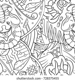 Seamless mehndi vector pattern. Hand-made illustration. Black and white binary pattern, monochrome doodle texture.