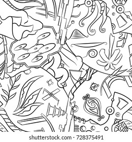 Seamless mehndi vector pattern. Hand-made illustration. Black and white binary pattern, monochrome doodle texture.