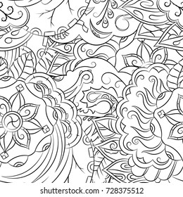 Seamless mehndi vector pattern. Hand-made illustration. Black and white binary pattern, monochrome doodle texture.