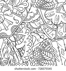Seamless mehndi vector pattern. Hand-made illustration. Black and white binary pattern, monochrome doodle texture.