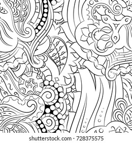 Seamless mehndi vector pattern. Hand-made illustration. Black and white binary pattern, monochrome doodle texture.