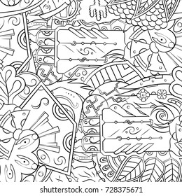 Seamless mehndi vector pattern. Hand-made illustration. Black and white binary pattern, monochrome doodle texture.