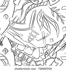 Seamless mehndi vector pattern. Hand-made illustration. Black and white binary pattern, monochrome doodle texture.