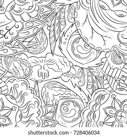 Seamless mehndi vector pattern. Hand-made illustration. Black and white binary pattern, monochrome doodle texture.