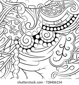 Seamless mehndi vector pattern. Hand-made illustration. Black and white binary pattern, monochrome doodle texture.