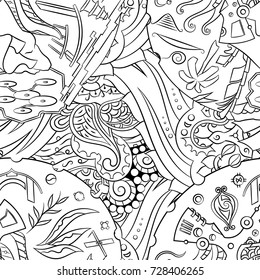 Seamless mehndi vector pattern. Hand-made illustration. Black and white binary pattern, monochrome doodle texture.