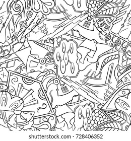 Seamless mehndi vector pattern. Hand-made illustration. Black and white binary pattern, monochrome doodle texture.