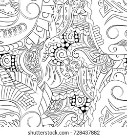 Seamless mehndi vector pattern. Hand-made illustration. Black and white binary pattern, monochrome doodle texture.