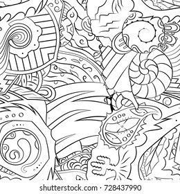 Seamless mehndi vector pattern. Hand-made illustration. Black and white binary pattern, monochrome doodle texture.