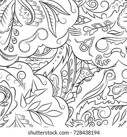 Seamless mehndi vector pattern. Hand-made illustration. Black and white binary pattern, monochrome doodle texture.