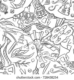 Seamless mehndi vector pattern. Hand-made illustration. Black and white binary pattern, monochrome doodle texture.