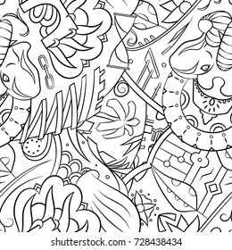 Seamless mehndi vector pattern. Hand-made illustration. Black and white binary pattern, monochrome doodle texture.