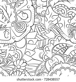 Seamless mehndi vector pattern. Hand-made illustration. Black and white binary pattern, monochrome doodle texture.