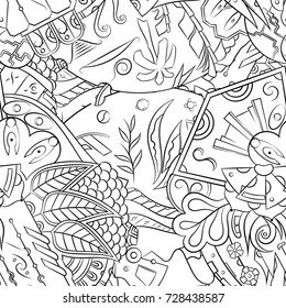 Seamless mehndi vector pattern. Hand-made illustration. Black and white binary pattern, monochrome doodle texture.