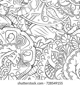 Seamless mehndi vector pattern. Hand-made illustration. Black and white binary pattern, monochrome doodle texture.