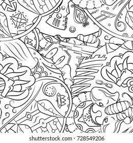 Seamless mehndi vector pattern. Hand-made illustration. Black and white binary pattern, monochrome doodle texture.