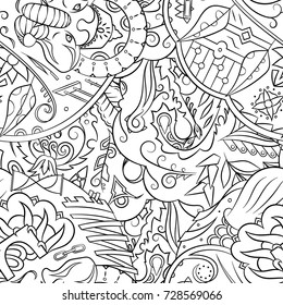 Seamless mehndi vector pattern. Hand-made illustration. Black and white binary pattern, monochrome doodle texture.