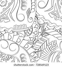 Seamless mehndi vector pattern. Hand-made illustration. Black and white binary pattern, monochrome doodle texture.