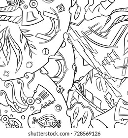 Seamless mehndi vector pattern. Hand-made illustration. Black and white binary pattern, monochrome doodle texture.