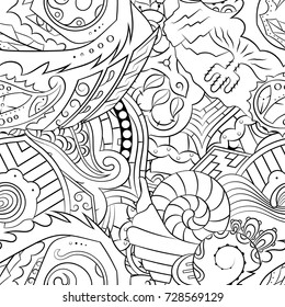 Seamless mehndi vector pattern. Hand-made illustration. Black and white binary pattern, monochrome doodle texture.