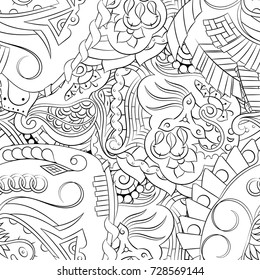 Seamless mehndi vector pattern. Hand-made illustration. Black and white binary pattern, monochrome doodle texture.