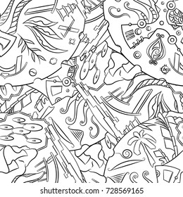 Seamless mehndi vector pattern. Hand-made illustration. Black and white binary pattern, monochrome doodle texture.